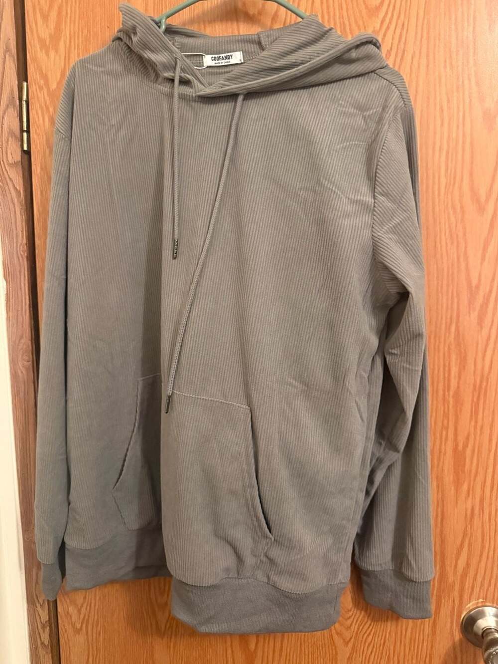 COOFANDY Men's Ribbed Texture Pullover Hoodie Sweatshirt and pants in Gray